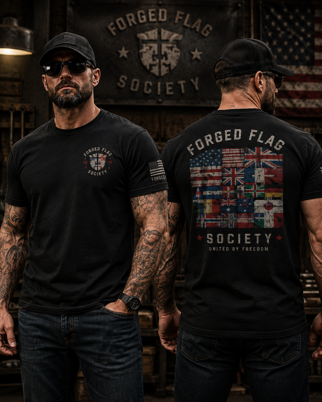 United By Freedom Forged Flag Tee
